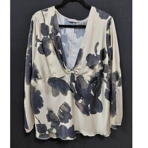 RINASCIMENTO Made in Italy Floral Blouse Long Sleeve V-Neck Women Size 50